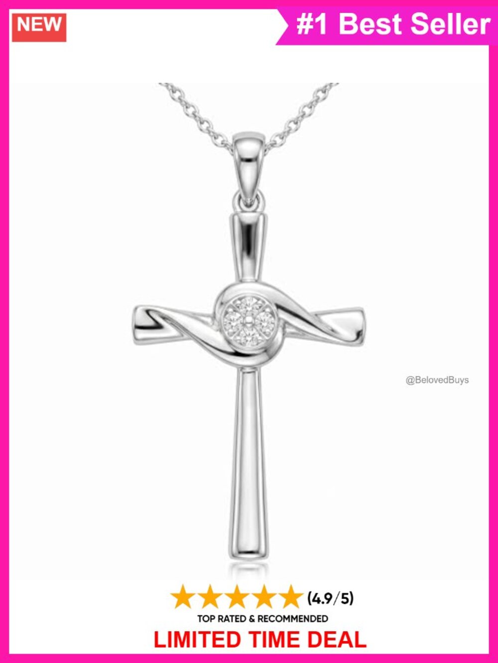 Sterling Silver Lab Grown Diamond Cross Pendant Necklace 0.08 cttw